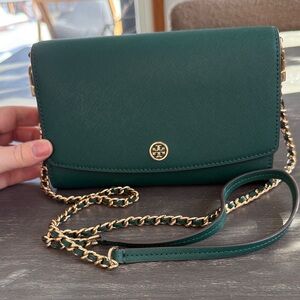 Tory Burch Emerald Crossbody Bag with Gold Chain